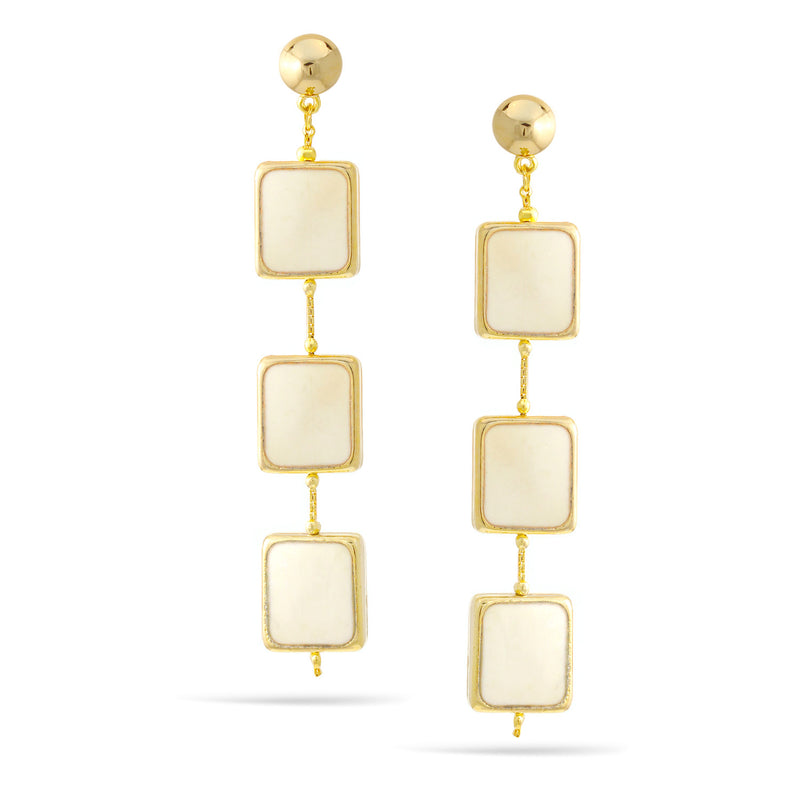 Gold Ivory Rectangle Dangle Post Earrings