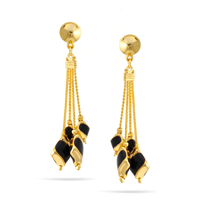 Gold Black Resin Dangle Post Earrings