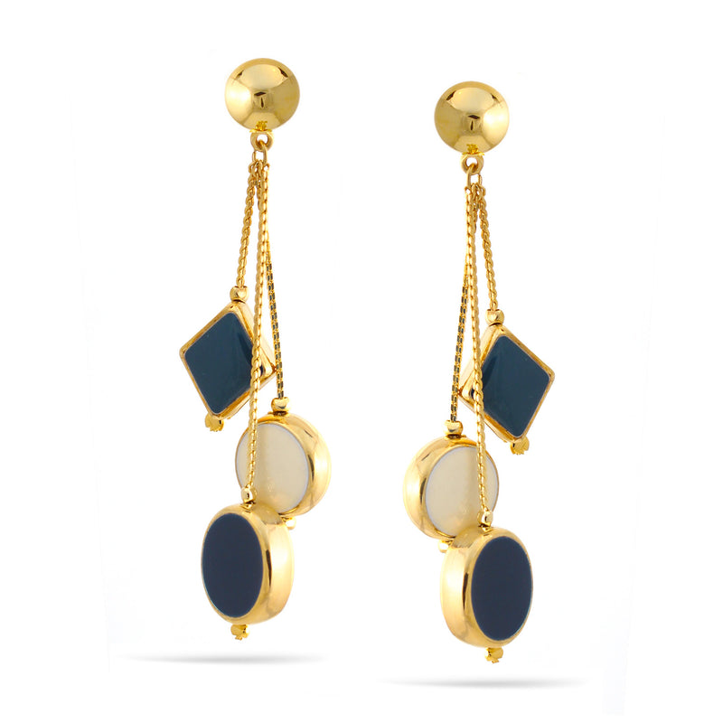 Gold Navy And Ivory Resin Dangle Post Earrings