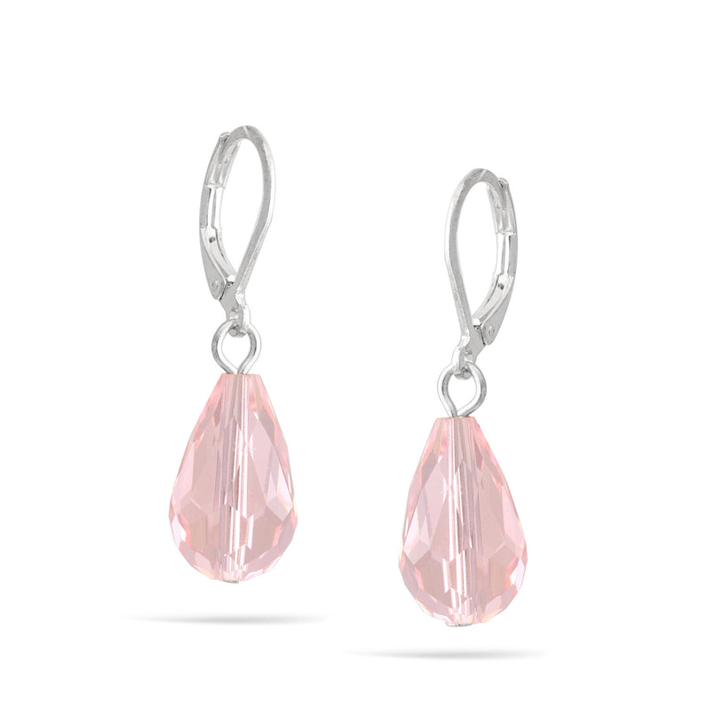 Silver Light Pink Crystal Teardrop Earrings