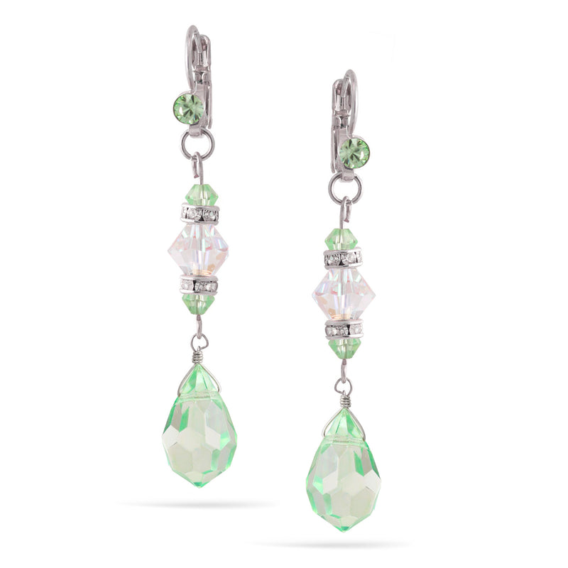 Silver Green Crystal Drop Earrings