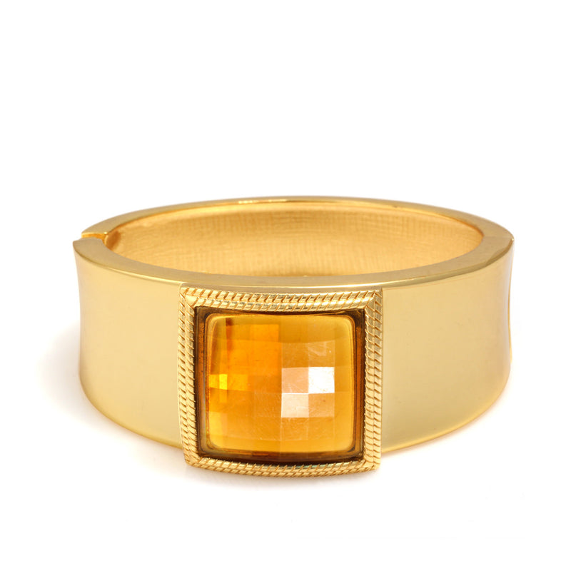 Gold Citrine Faceted Crystal Hinged Bracelet