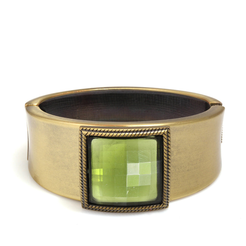 Gold Olive Faceted Crystal Hinged Bracelet