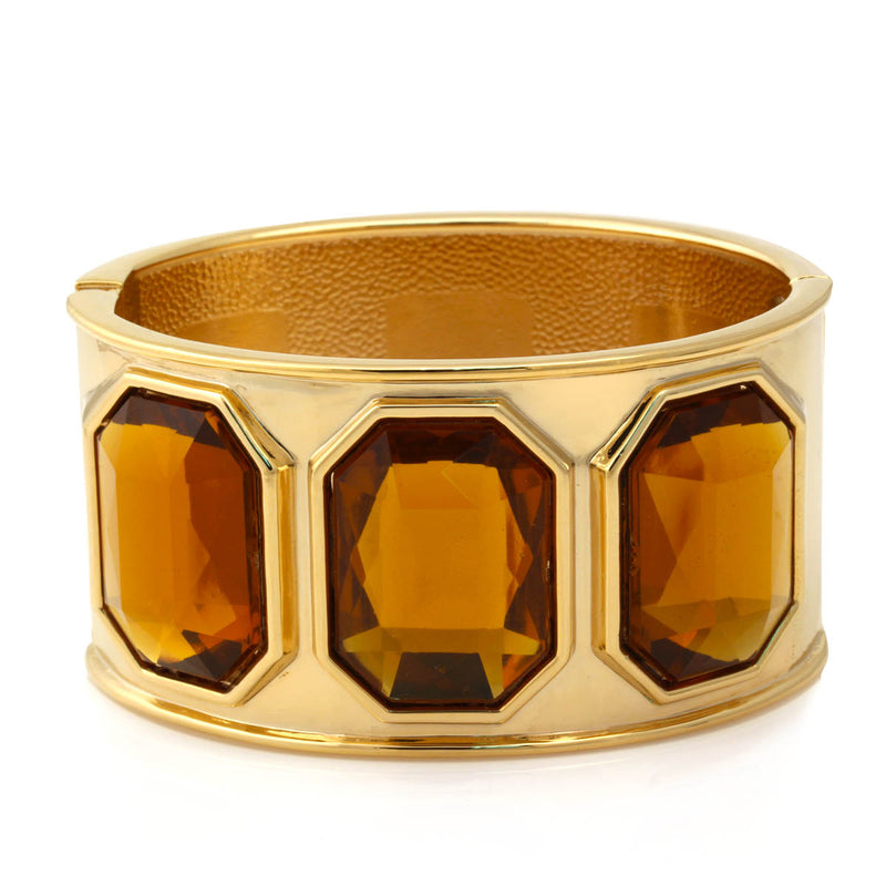 Gold Topaz Crystal Faceted Crystal Hinged Bracelet
