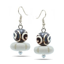BROWN AND CREAM BEADS SILVER EARRINGS