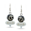 BROWN AND CREAM BEADS SILVER EARRINGS