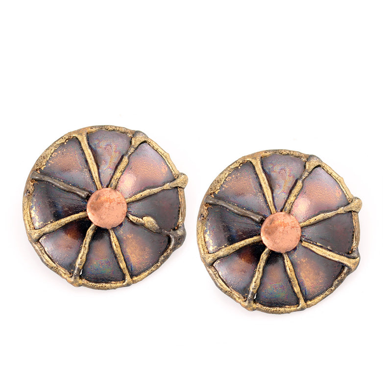 Gold And Rose Gold-Oxidised Tone Metal Round Stud Earrings