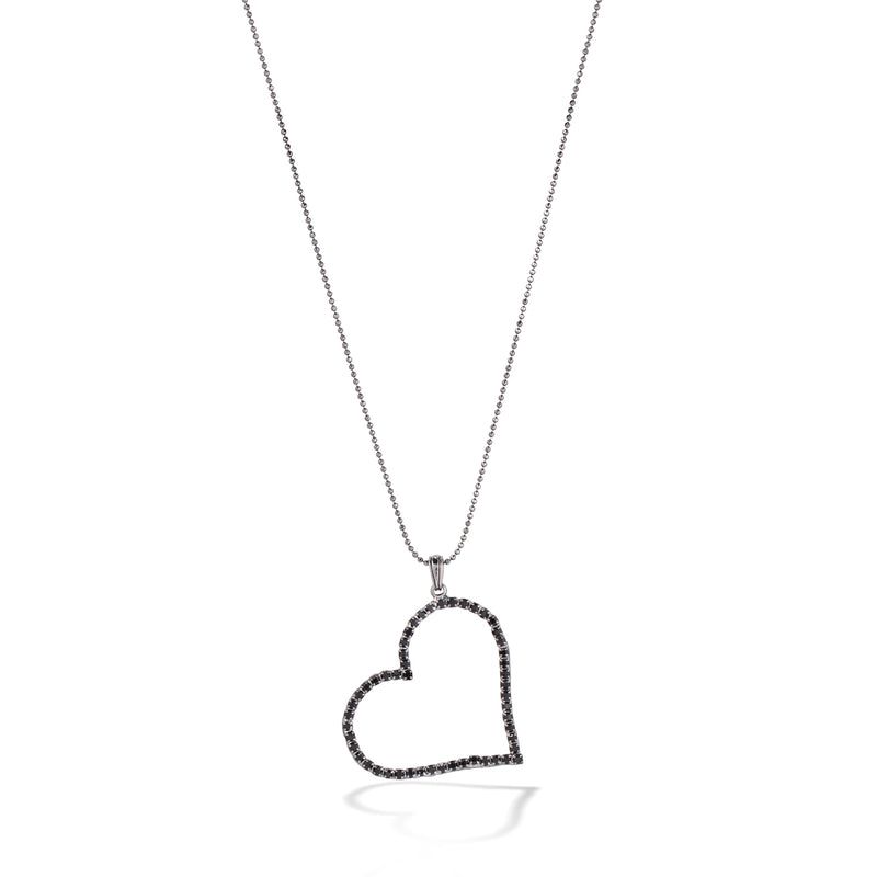 Hematite Black Crystal Heart Pendant Adjustable Length Chain Necklace