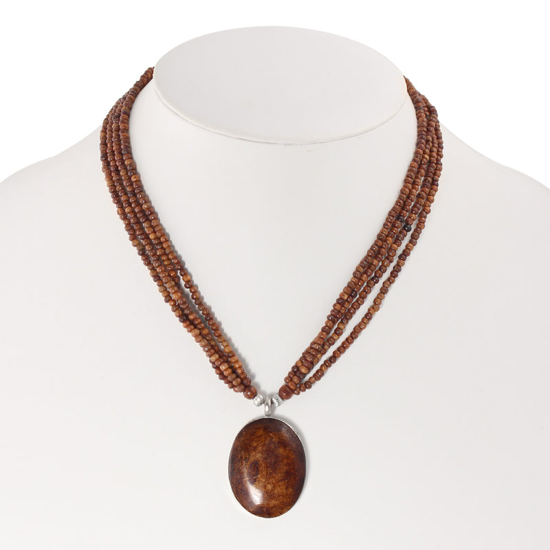Brown Wood Multilayer Beads Adjustable Length Pendant Necklace