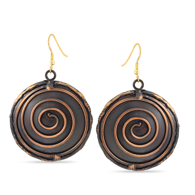 Gold And Rose Gold-Oxidised Tone Metal Round Drop Earrings