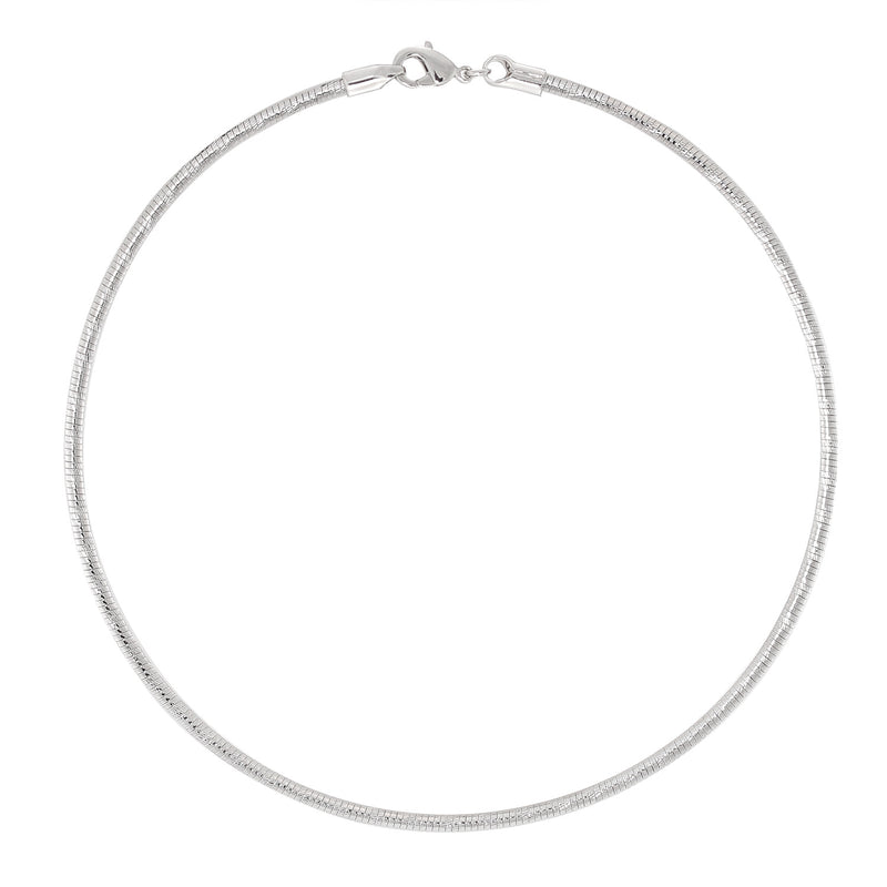Silver-Tone Metal 3Mm Cutting Round Omega 16" Inches Choker Neckalaes