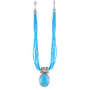 Silver-Tone Metal Turquoise Seed Beads Adjustable Lobster Claw Closure Pendant Necklaces 