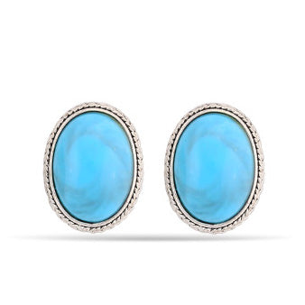 Silver-Tone Metal Turquoise Oval Stud Earrings