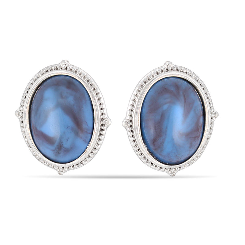 Silver-Tone Metal Turquoise Blue Oval Stud Earrings