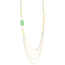 Gold-Tone Metal Green And Blue Beads Layered Lobster Claw Closure Necklaces