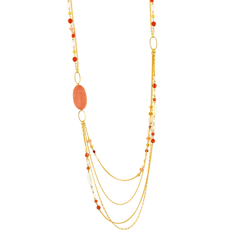 Tazza-Gold-Tone Metal Coral Mix Beads Layered Necklace