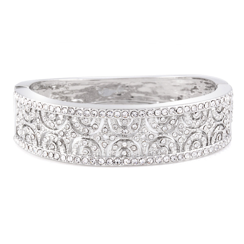 Silver and crystal detailed hinged bracelet