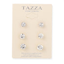 Silver-Tone Metal Graduated Size Set Of 3 Crystal Stud Earrings