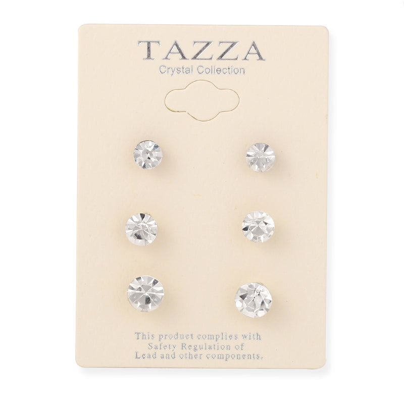 Silver-Tone Metal Graduated Size Set Of 3 Crystal Stud Earrings