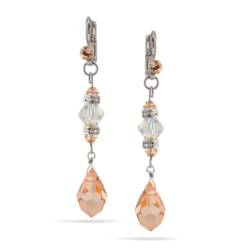 Silver Peach Crystal Drop Earrings