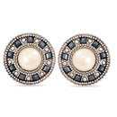 Antique Look Silver-Tone Cream Pearl And Jet Nblack Crystal Plastic Clip On Earring