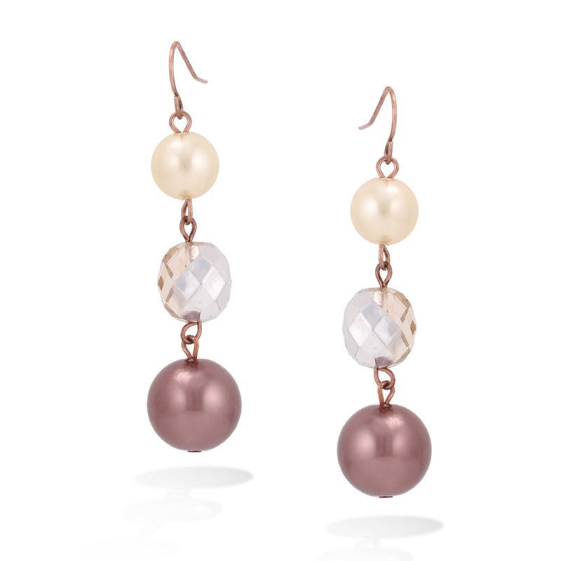 Rose Gold-Tone Brown And Cream Pearl Earrings