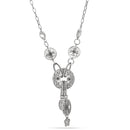 Flower printed engraved metal discs are decorated with black diamond color stones. Antique silver finish enriches the beauty and the metal discs makes pleasant sound as you move. Has matching earrings.