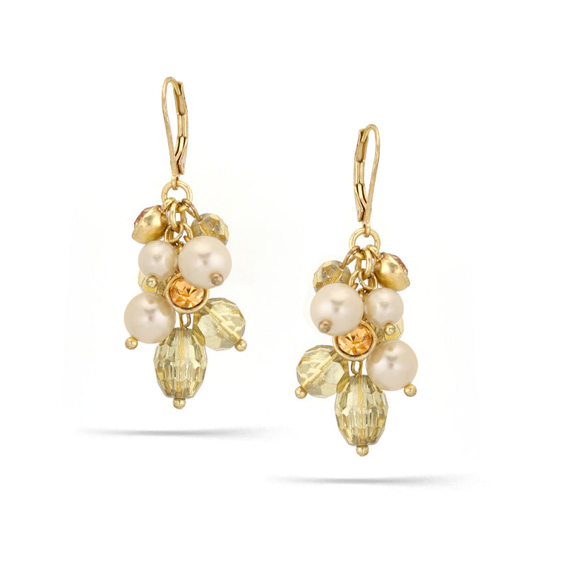 Gold-Tone Metal Pearl And Crystal Drop Earrings