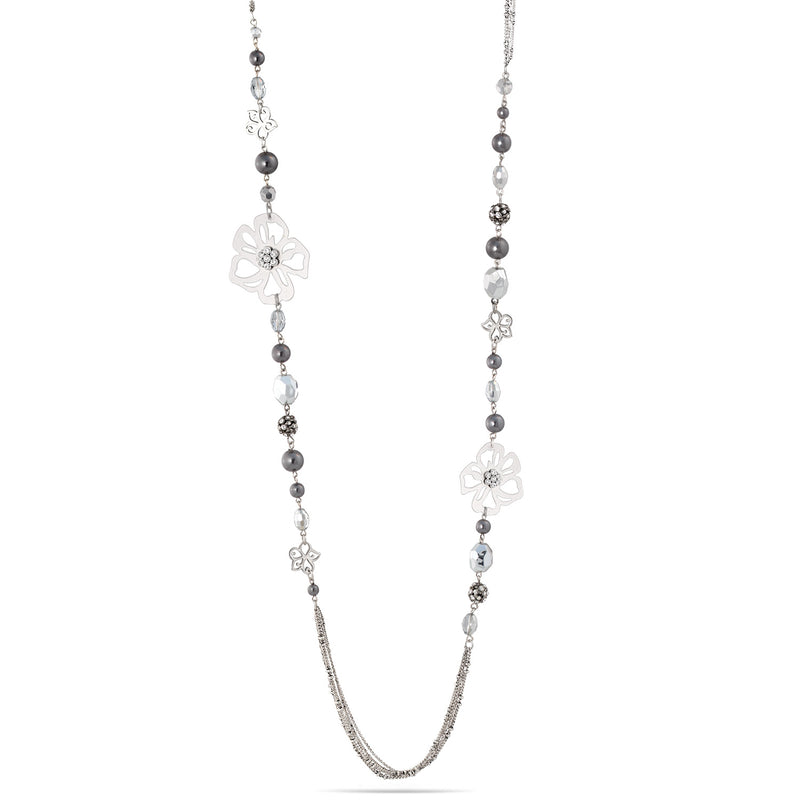 Silver-Tone Metal Gray Pearls And Crystal Balls  Adjustable Lobster Closure  Necklaces