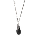 Antique Silver-Tone Metal Black Faceted Stone Pendant Long Neckalace