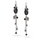 Antique Silver-Tone Black Drop Earrings
