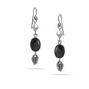 Silver-Tone Metal Leaf Black Drop Earrings