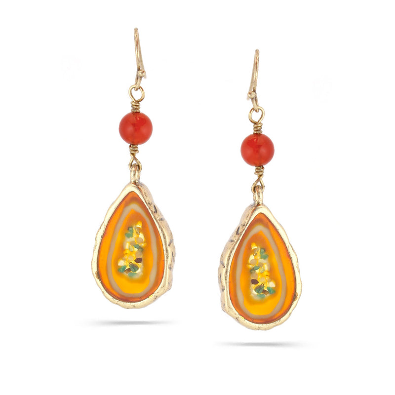 Gold-Tone Metal Orange Teardrop Earrings