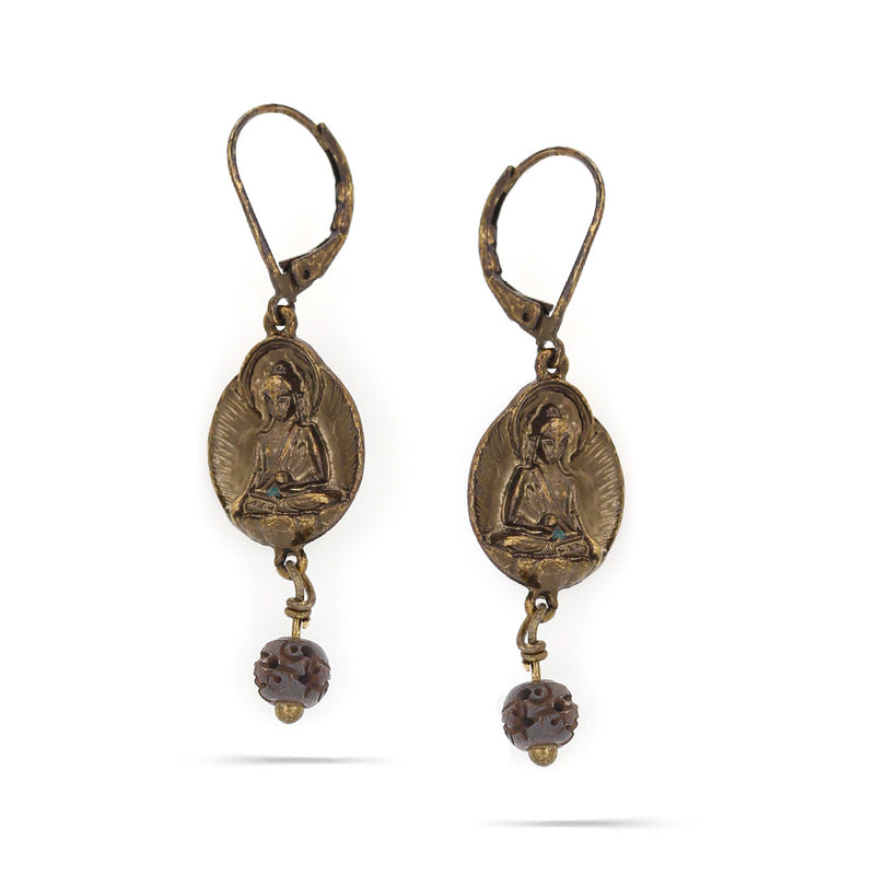 Antique Gold-Tone Metal Budha Drop Earrings