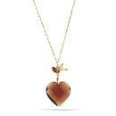 Gold-Tone Metal Smokey Pendant Bird And Crystal Neckalce