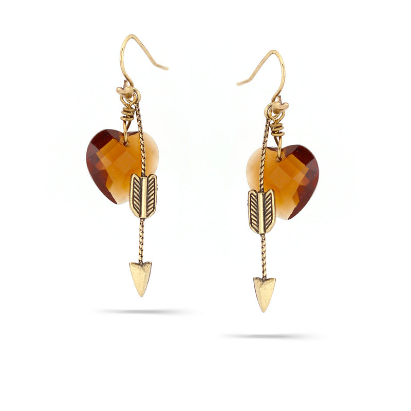 Gold-Tone Metal Arrow Smokey Heart Earrings