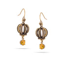 Gold-Tone Metal Crown Brown Crystal Drop Earrings