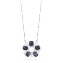 Silver-Tone Metal Deer Horn Blue Faceted Stone Pendant Necklce