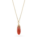 Antique Gold-Tone Metal Orange Faceted Teardrop Stone Pendabt Necklace