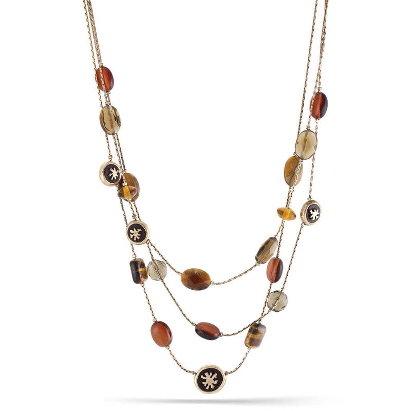 Gold-Tone Metal Tiger'S Eye Natural Stones Layered Necklace