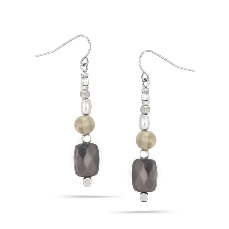 Rhodium-Tone Metal Hematite Drop Earrings