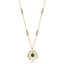 Antique Gold-Tone Metal Green Faceted Stone Round Pendant Necklace