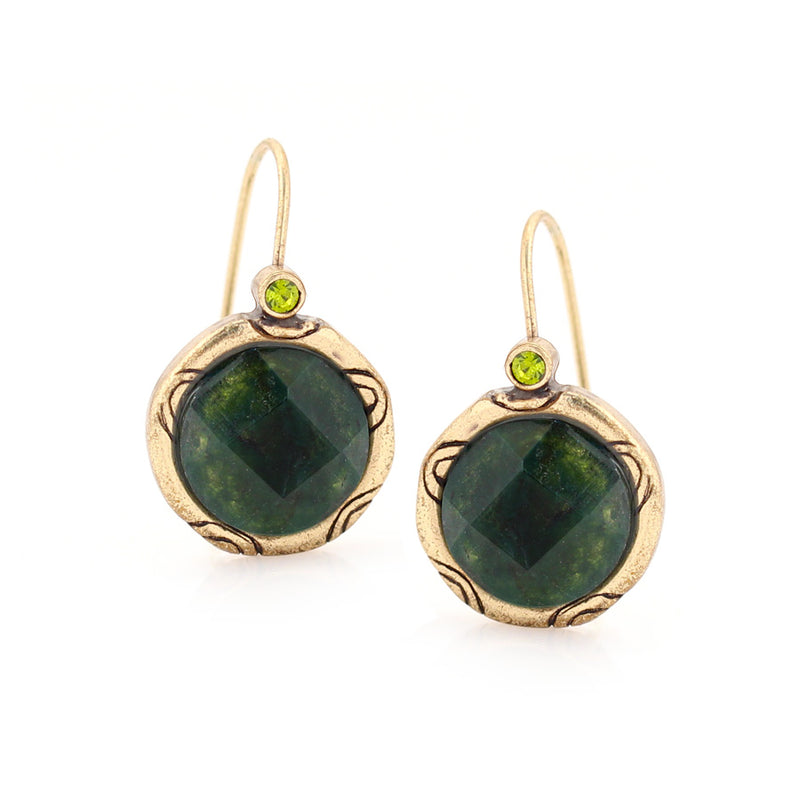 Gold-Tone Metal Green Faceted Stone Crystal Drop Earrings