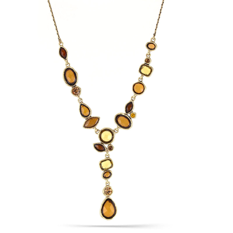 Gold-Tone Metal Yellow And Orange Faceted Stone Drop Neckalce