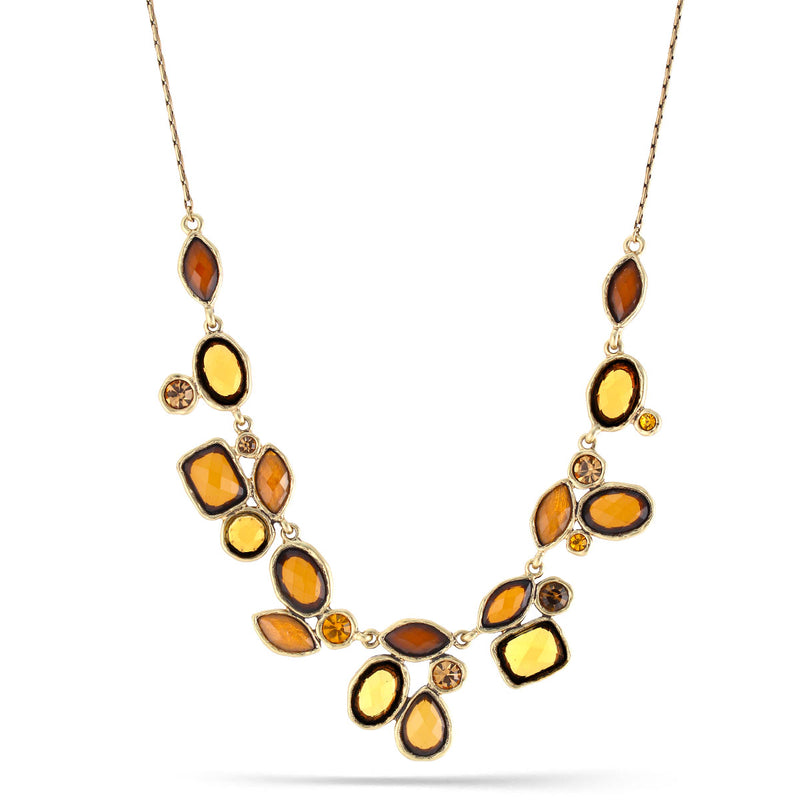 Gold-Tone Metal Yellow And Orange Faceted Stone Drop Necklace
