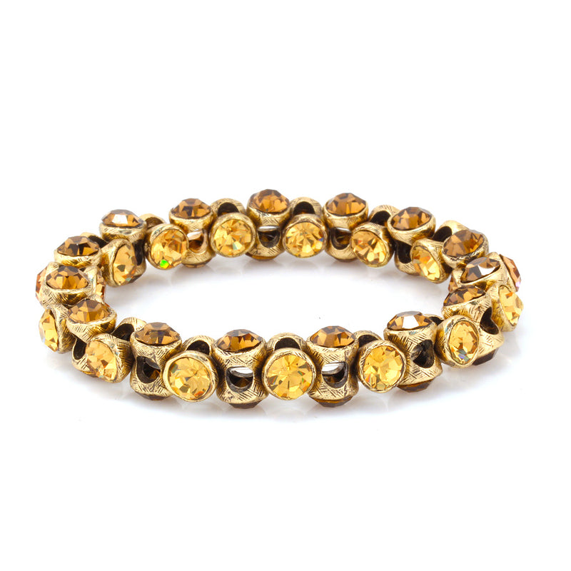 Gold-Tone Metal Yellow Citrine Crystal Stretch Bracelets