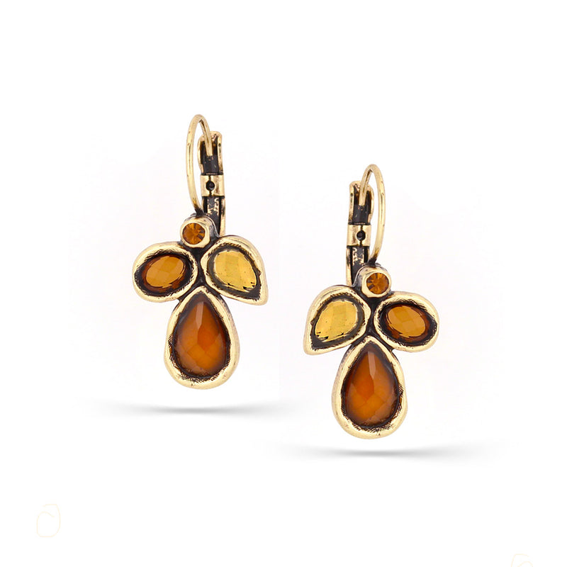 Gold-Tone Metal Orange And Yellow Crystal Drop Earrings
