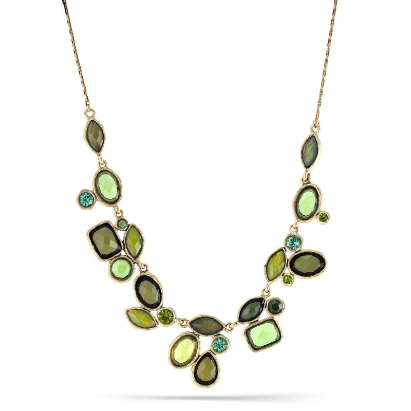 Gold-Tone Metal Green Faceted Stone Necklace