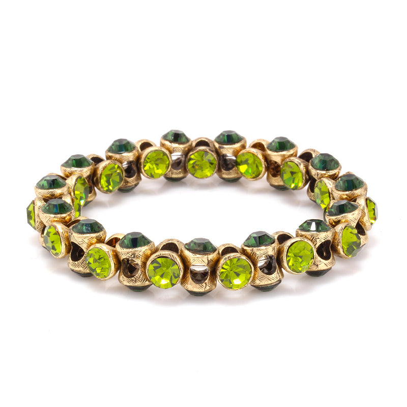 Gold-Tone Metal Green Peridot Crystal Stretch Bracelets