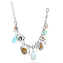 Silver-Tone Metal Tiger'S Eye Green And Smokey Stone Silver Flower Wrap Around Bracelets